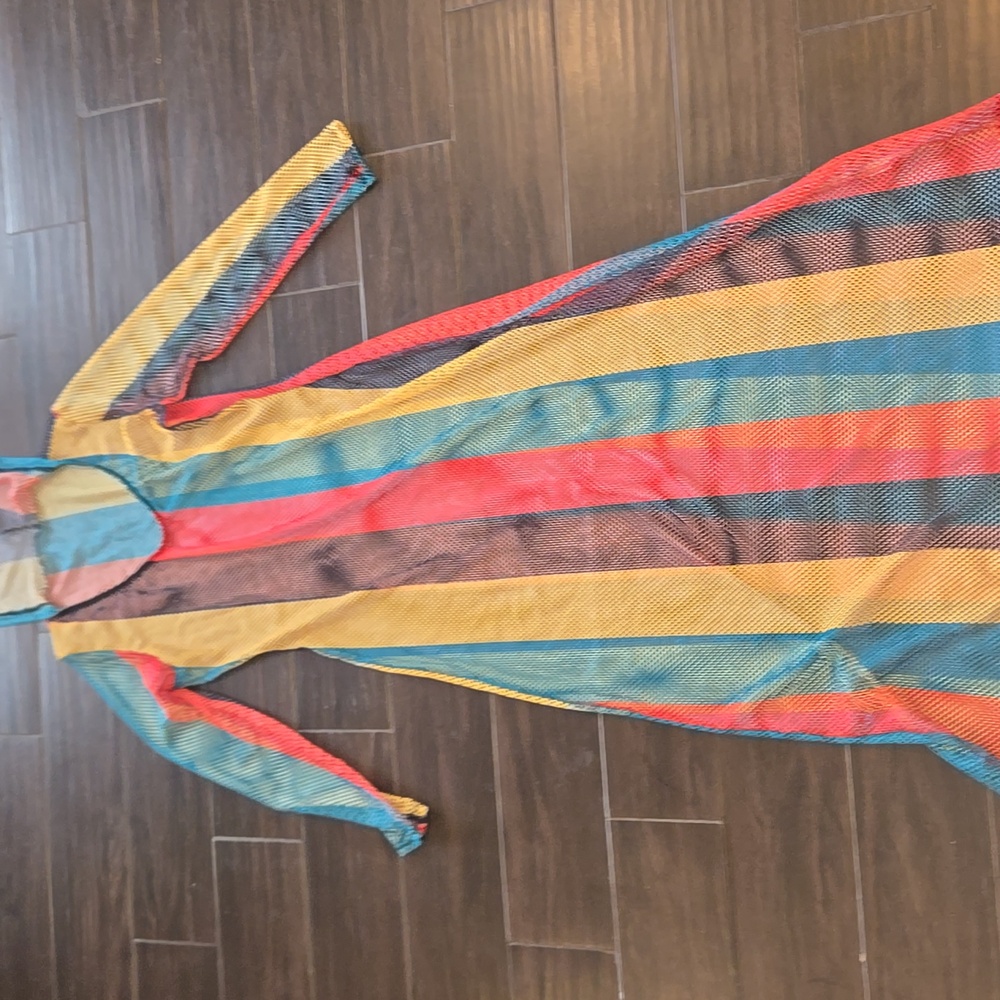 Multicolor Striped Mesh Maxi Dress Sz XXL NWOT - Picture 4 of 6
